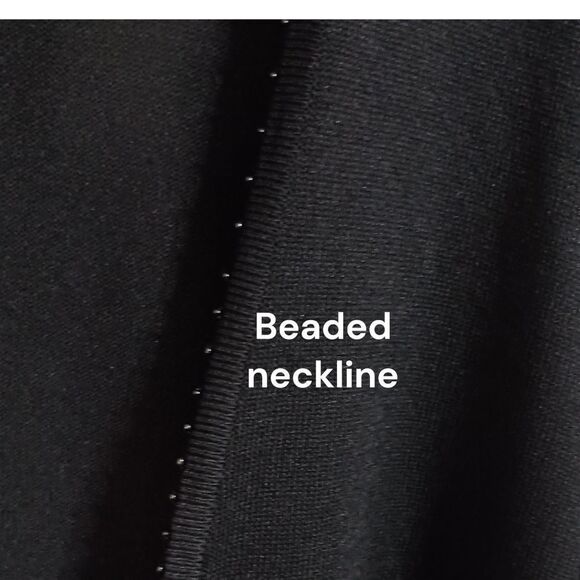 Carducci Cardigan XL Sweater Black Rib Knit Long Sleeve Beaded Neckline Grommets - Picture 7 of 16